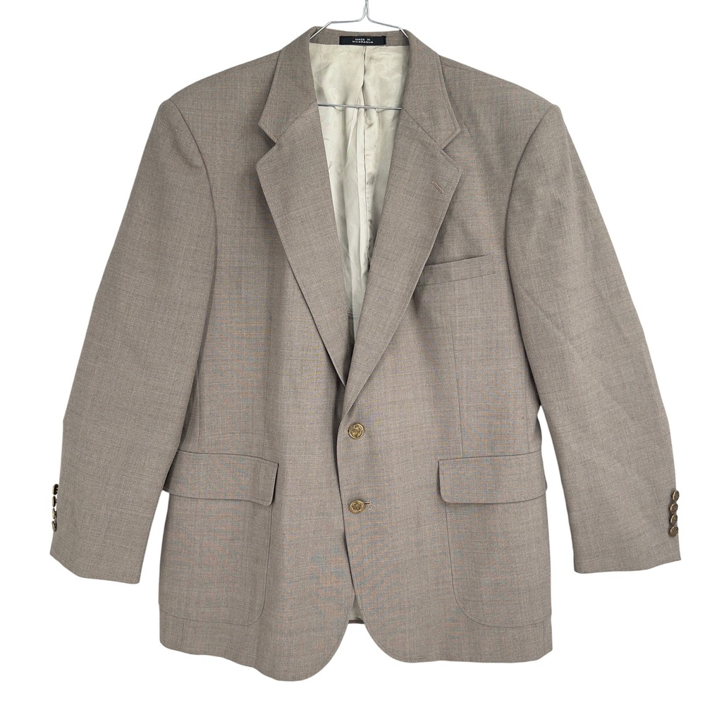 Barrington Mens Blazer Tan Hopsack Gold Crest Button Two Button Sport Coat 44R